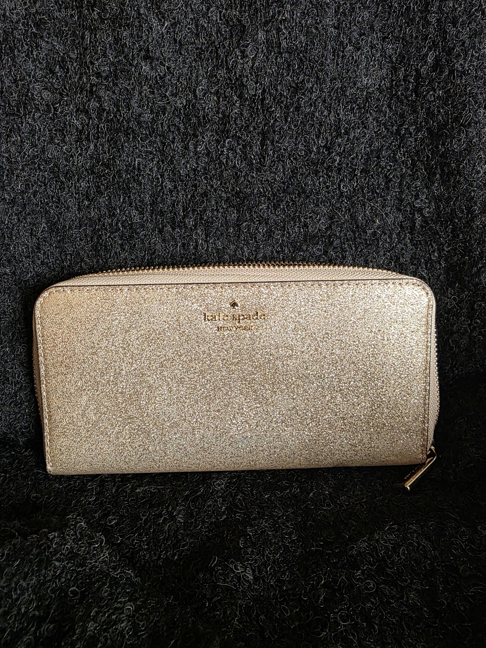 kate spade Glitter Zip-Around Wallet — Gold